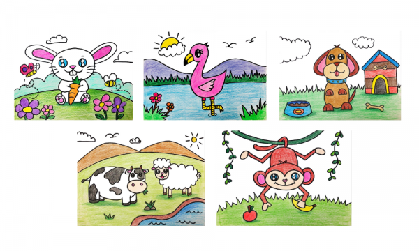 Fine momentum art class students' cartoon works