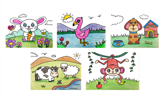 Fine momentum art class students' cartoon works