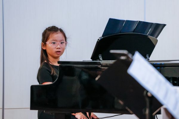 Fine momentum music lesson student playing the piano
