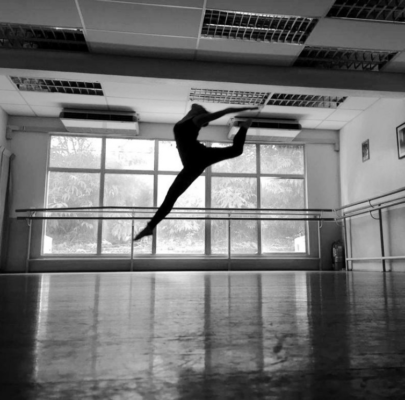 Fine momentum adult ballet student showcasing ballet poses
