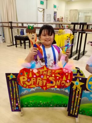 Our puppet show decorations made by Fine Momentum students during art classes
